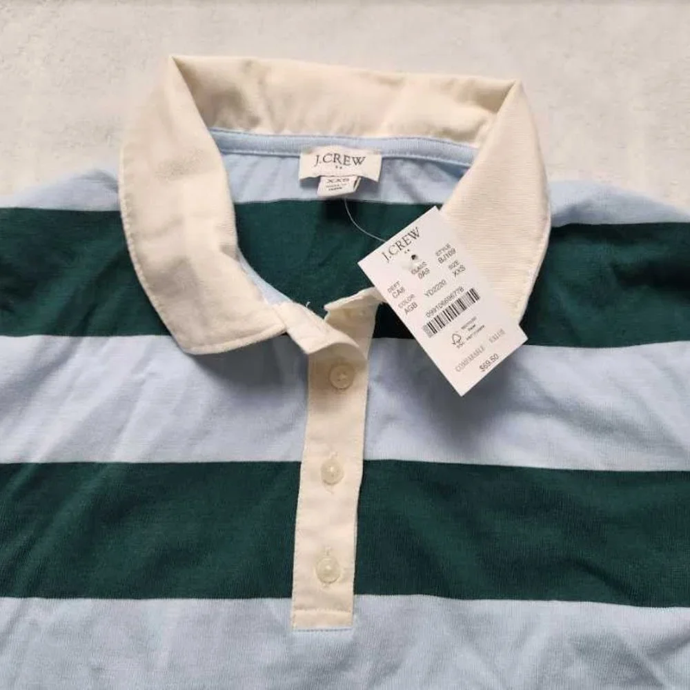 New women's  J Crew Factory long sleeve rugby stripe polo shirt blue green - Picture 5 of 10